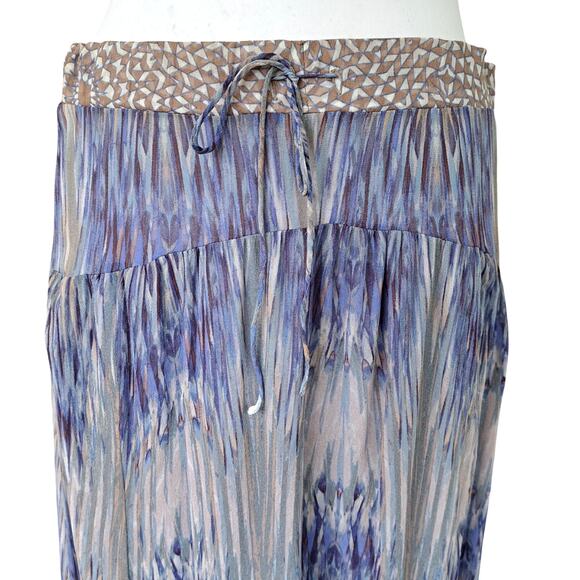 Of Two Minds Silk Flowy Boho Maxi Skirt Medium Blue Brown Chiffon - Picture 6 of 8